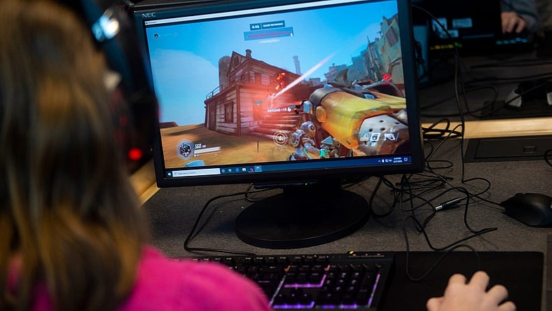 Spring Grove High School esports player Cali Schmidt plays as Roadhog in Overwatch during a practice on Thursday, February, 27, 2020.