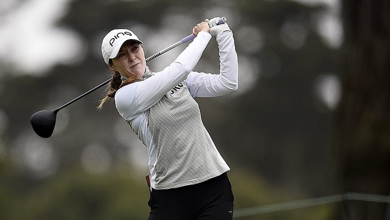 Jun 3, 2021; San Francisco, California, USA; Brittany Altomare plays her shot from the 12th tee during the first round of the U.S. Women's Open golf tournament at The Olympic Club. Mandatory Credit: Kelvin Kuo-USA TODAY Sports