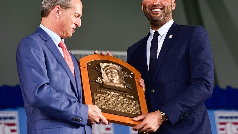 Derek Jeter is presented with his plaque during the 2021 National Baseball Hall of Fame Induction Ceremony on Wednesday, Sept. 8 in Cooperstown. The ceremony honored the members of the Class of 2020: Derek Jeter, Marvin Miller, Ted Simmons and Larry Walker.

Nyuti P 090821 Baseball Hof Induction 45