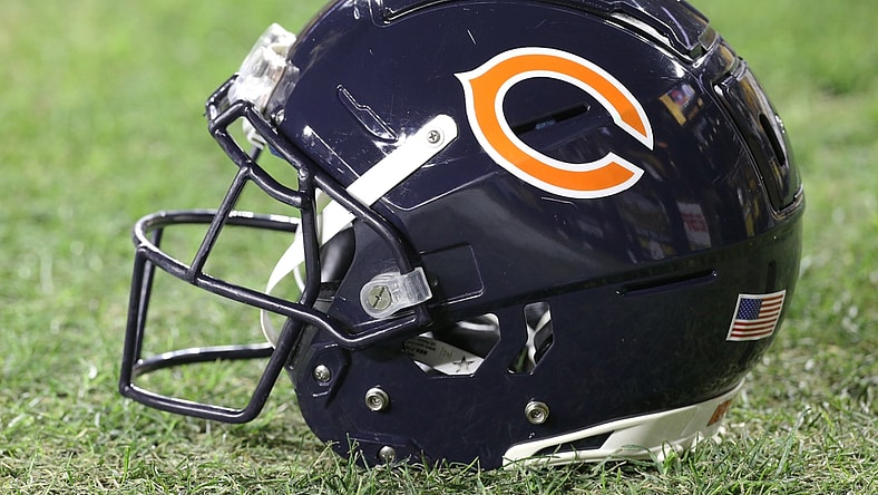 Nov 8, 2021; Pittsburgh, Pennsylvania, USA;  A Chicago Bears helmet is seen on the field before the Bears play the Pittsburgh Steelers at Heinz Field. Mandatory Credit: Charles LeClaire-USA TODAY Sports