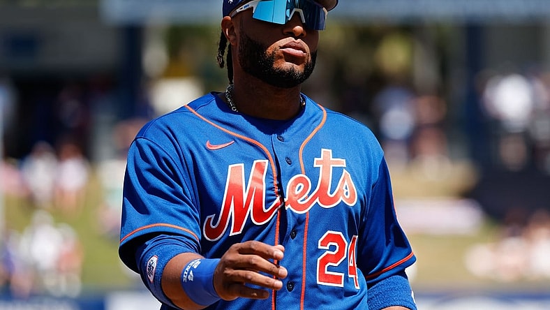 Mar 26, 2022; Port St. Lucie, Florida, USA;  New York Mets second baseman Robinson Cano (24) comes into the dugout during the fourth inning against the Washington Nationals at Clover Park. Mandatory Credit: Reinhold Matay-USA TODAY Sports