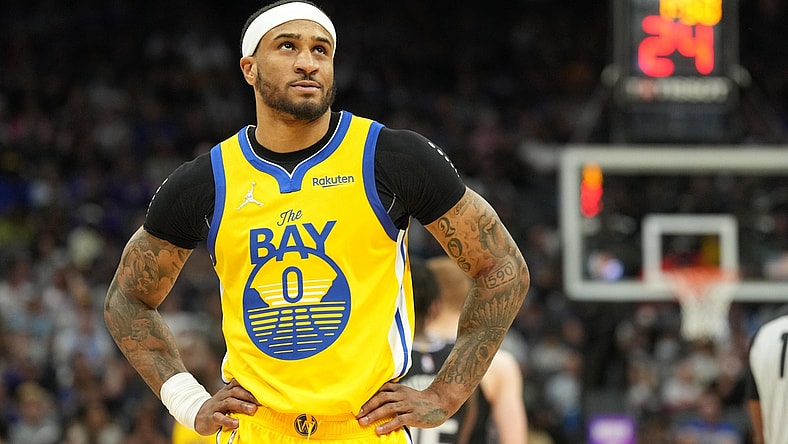 Apr 3, 2022; Sacramento, California, USA; Golden State Warriors guard Gary Payton II (0) during the second quarter against the Sacramento Kings at Golden 1 Center. Mandatory Credit: Darren Yamashita-USA TODAY Sports