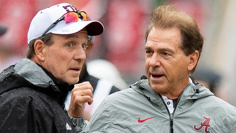 Texas A&M head coach Jimbo Fisher andAlabama head coach Nick Saban chat at midfield before the Alabama vs. Texas A&M game in Tuscaloosa, Ala., on Saturday September 22, 2018.

Pre420

Syndication The Montgomery Advertiser