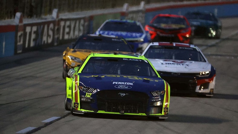 May 22, 2022; Fort Worth, Texas, USA; NASCAR Cup Series driver Ryan Blaney (12) during the All-Star Race at Texas Motor Speedway. Mandatory Credit: Peter Casey-USA TODAY Sports