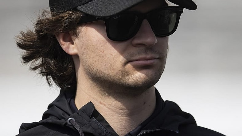 May 28, 2022; Indianapolis, Indiana, USA; IndyCar Series driver Colton Herta at the drivers meeting for the Indianapolis 500 at Indianapolis Motor Speedway. Mandatory Credit: Mark J. Rebilas-USA TODAY Sports