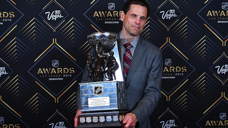 Jun 19, 2019; Las Vegas, NV, USA; Boston Bruins General Manager Don Sweeney was named NHL General Manager of the year during the 2019 NHL Awards at Mandalay Bay. Mandatory Credit: Stephen R. Sylvanie-USA TODAY Sports