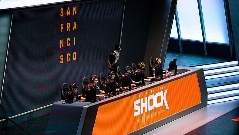 Sep 29, 2019; Philadelphia, PA, USA; San Francisco Shock compete against the Vancouver Titans during the Overwatch League Grand Finals e-sports event at Wells Fargo Center. Mandatory Credit: Bill Streicher-USA TODAY Sports