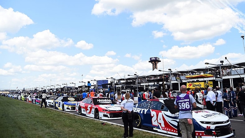 Jun 20, 2021; Nashville, Tennessee, USA; View of a flyover at the end of the national anthem before the Ally 400 at Nashville Superspeedway. Mandatory Credit: Christopher Hanewinckel-USA TODAY Sports