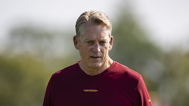 Jul 30, 2021; Richmond, VA, USA; Washington Football Team defensive coordinator Jack Del Rio looks on during training camp at Bon Secours Washington Football Team Training Center. Mandatory Credit: Scott Taetsch-USA TODAY Sports