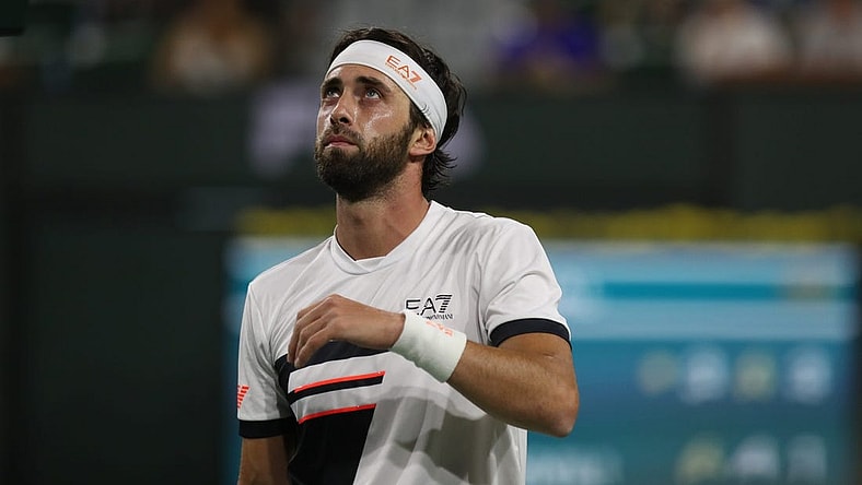 Nikoloz Basilashvili plays in the men's final at the BNP Paribas Open in Indian Wells, Calif., on October 17, 2021.

Cameron Norrie Wins Bnp Paribas Open 2318
