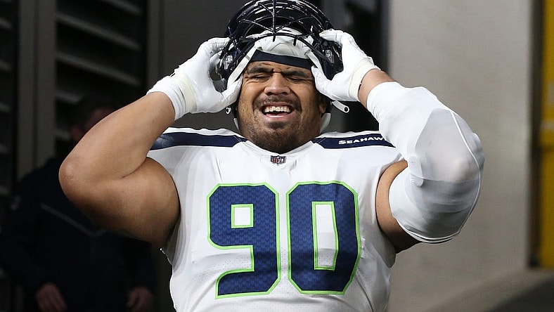 Oct 17, 2021; Pittsburgh, Pennsylvania, USA;  Seattle Seahawks nose tackle Bryan Mone (90) at Heinz Field. Mandatory Credit: Charles LeClaire-USA TODAY Sports
