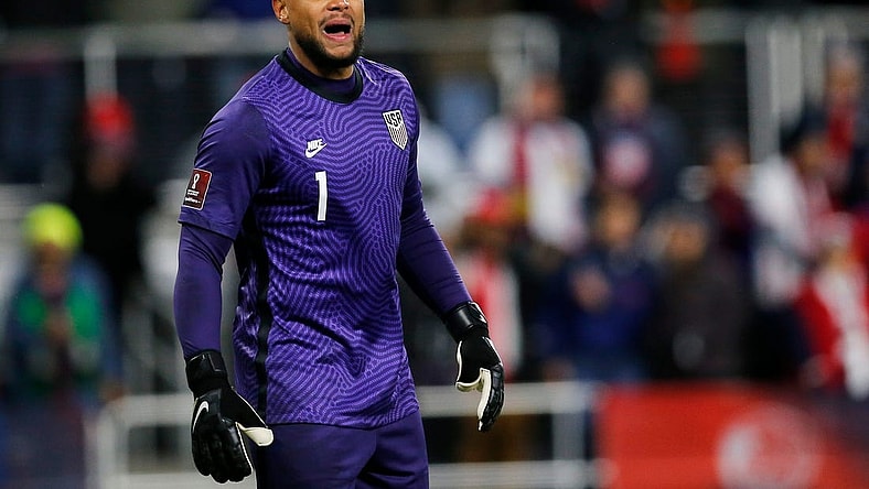 Zack Steffen #1 of the United States sets up for a corner kick in the first half of a 2022 World Cup CONCACAF qualifying match between Mexico and USA at TQL Stadium in Cincinnati on Friday, Nov. 12, 2021. The score was tied 0-0 at halftime.

Usa Vs Mexico World Cup Qualifier