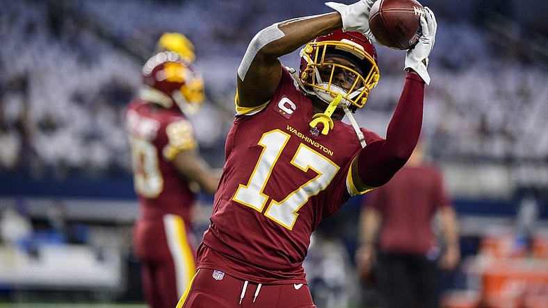 Dec 26, 2021; Arlington, Texas, USA; Washington Football Team wide receiver Terry McLaurin (17) before the game between the Washington Football Team and the Dallas Cowboys at AT&T Stadium. Mandatory Credit: Jerome Miron-USA TODAY Sports