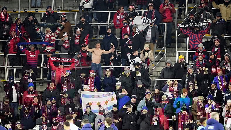 Jan 27, 2022; Columbus, Ohio, USA; United States fans celebrates the 1-0 win over El Salvador during the 2022 FIFA World Cup Qualifying game at Lower.com Field in Columbus, Ohio on January 27, 2022. Mandatory Credit: Kyle Robertson-USA TODAY NETWORK