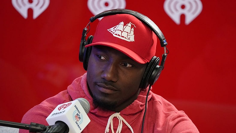 Feb 9, 2022; Los Angeles, CA, USA; San Francisco 49ers receiver Deebo Samuel at the Super Bowl LVI Media Center at the Los Angeles Convention Center. Mandatory Credit: Kirby Lee-USA TODAY Sports