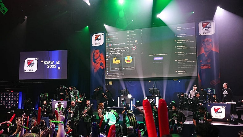 A crowd full of Austin FC fans cheered for Austin FC's eMLS player, John Garcia, during the eMLS Cup tournament at the Moody Theater on March 13, 2022. The eMLS Cup is the championship tournament that determines which player is the best FIFA esports player in North America.

Aem Sxsw Emls Cup 16