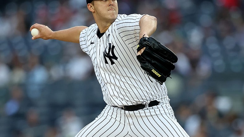Jun 2, 2022; Bronx, New York, USA; New York Yankees starting pitcher Jameson Taillon (50) pitches against the Los Angeles Angels during the first inning at Yankee Stadium. Mandatory Credit: Brad Penner-USA TODAY Sports