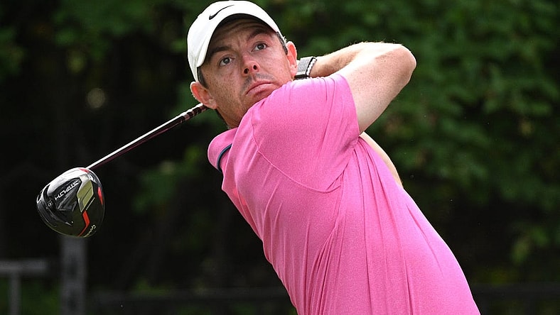 Jun 12, 2022; Etobicoke, Ontario, CAN;  Rory McIlroy hit his tee shot on the 17th hole during the final round of the RBC Canadian Open golf tournament. Mandatory Credit: Dan Hamilton-USA TODAY Sports