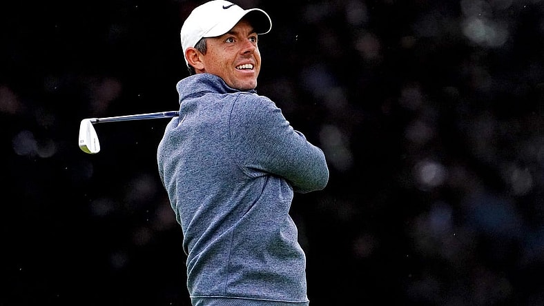 Jun 18, 2022; Brookline, Massachusetts, USA; Rory McIlroy plays his shot from the 16th tee during the third round of the U.S. Open golf tournament. Mandatory Credit: Peter Casey-USA TODAY Sports