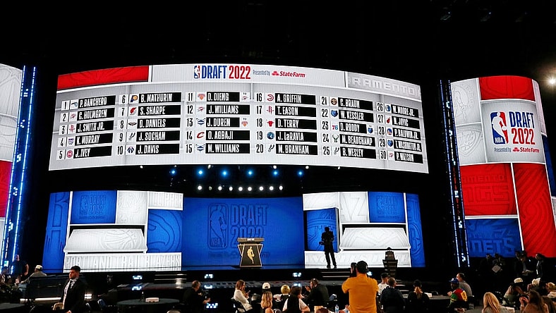 Jun 23, 2022; Brooklyn, NY, USA; A general view after the first round of the 2022 NBA Draft at Barclays Center. Mandatory Credit: Brad Penner-USA TODAY Sports