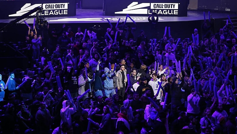Jan 24, 2020; Minneapolis, Minnesota, USA; Fans cheer for a camera shot of themselves at the start of the Call of Duty League Launch Weekend at The Armory. Mandatory Credit: Bruce Kluckhohn-USA TODAY Sports