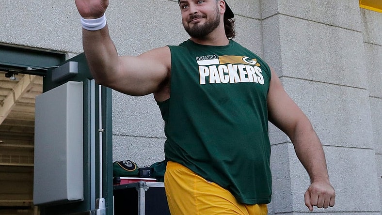Green Bay Packers offensive tackle David Bakhtiari waves to the cameras at the start of minicamp practice Tuesday, June 8, 2021, in Green Bay, Wis. Dan Powers/USA TODAY NETWORK-Wisconsin

Apc Packersminicamp 0608211199djp