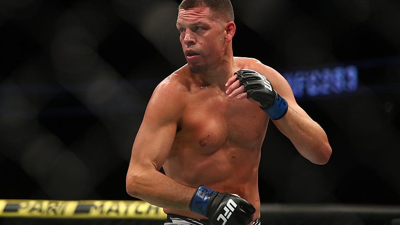 Jun 12, 2021; Glendale, Arizona, USA; Nate Diaz during UFC 263 at Gila River Arena. Mandatory Credit: Mark J. Rebilas-USA TODAY Sports