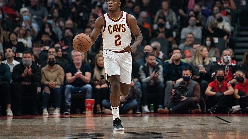 Nov 5, 2021; Toronto, Ontario, CAN; Cleveland Cavaliers guard Collin Sexton (2) dribbles the ball during the first quarter against the Toronto Raptors at Scotiabank Arena. Mandatory Credit: Nick Turchiaro-USA TODAY Sports