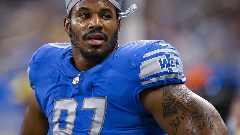 Dec 19, 2021; Detroit, Michigan, USA; Detroit Lions defensive end Nick Williams (97) looks on during the fourth quarter against the Arizona Cardinals at Ford Field. Mandatory Credit: Raj Mehta-USA TODAY Sports