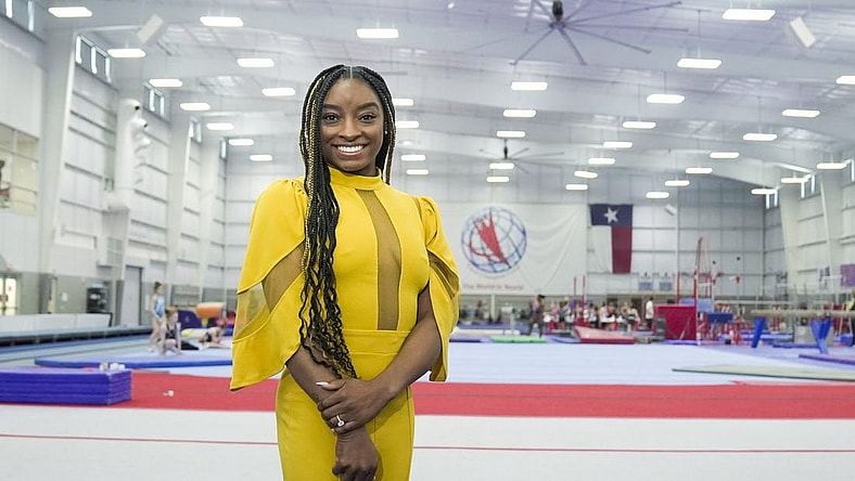 Mar. 8, 2022; Spring, TX, USA; USA TODAY Women of the Year honoree Simone Biles poses for a portrait while at World Champions Centre Gymnastics Training Center one Tuesday, Mar. 8, 2022. Mandatory Credit: Jarrad Henderson-USA TODAY