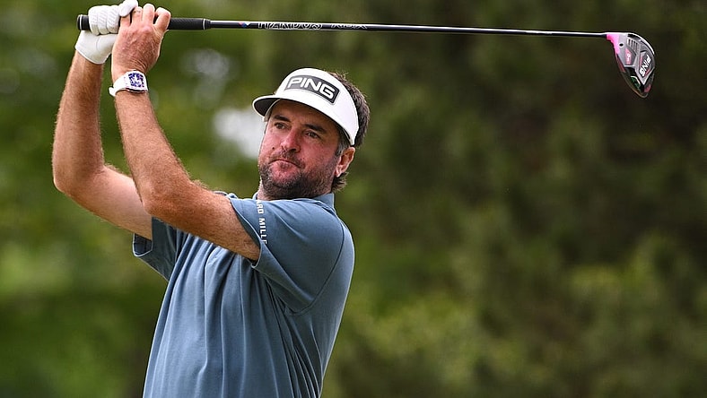 May 22, 2022; Tulsa, OK, USA; Bubba Watson plays his shot from the seventh tee during the final round of the PGA Championship golf tournament at Southern Hills Country Club. Mandatory Credit: Orlando Ramirez-USA TODAY Sports