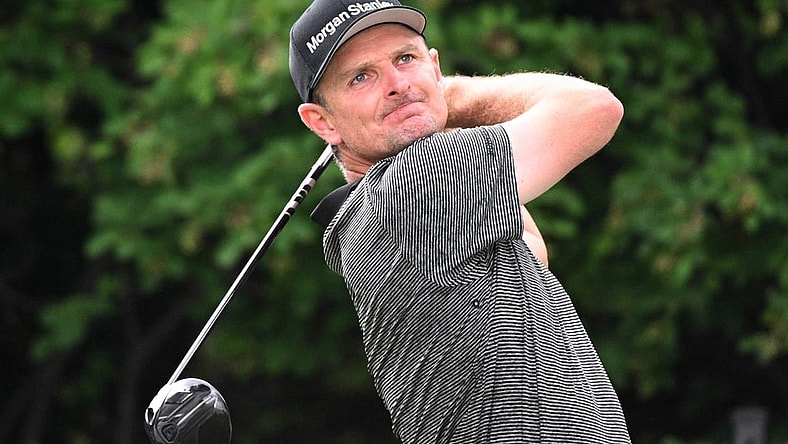 Jun 12, 2022; Etobicoke, Ontario, CAN; Justin Rose hits his tee shot at the 17th hole during the final round of the RBC Canadian Open golf tournament. Mandatory Credit: Dan Hamilton-USA TODAY Sports