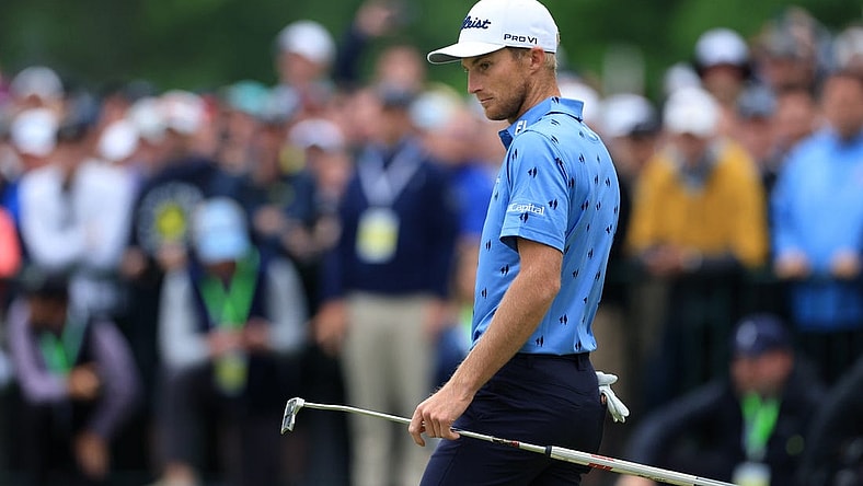 Jun 19, 2022; Brookline, Massachusetts, USA; Will Zalatoris looks on from the 18th green during the final round of the U.S. Open golf tournament. Mandatory Credit: Aaron Doster-USA TODAY Sports