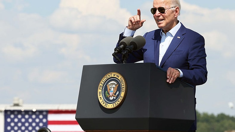 President Joe Biden speaks at Brayton Point Commerce Center in Somerset on Wednesday, July 20, 2022.

President
