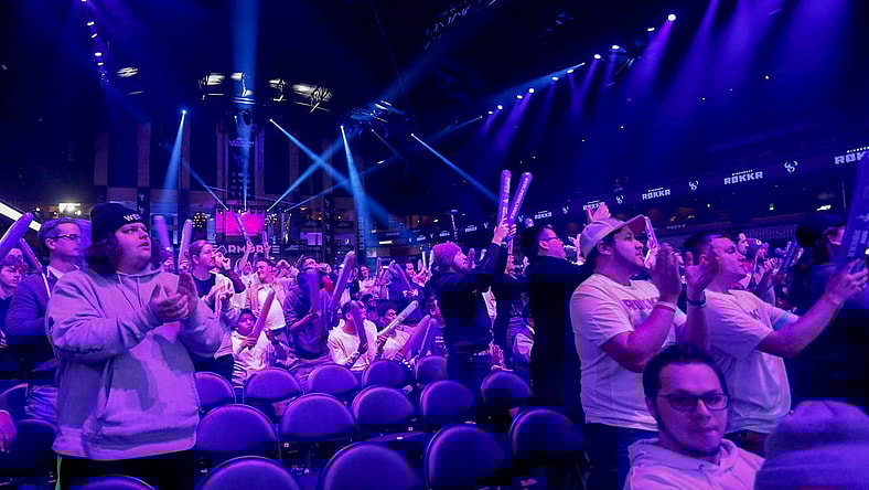 Jan 26, 2020; Minneapolis, Minnesota, USA; Fans react as the Minnesota Rokkr battle the Toronto Ultra during the Call of Duty League Launch Weekend at The Armory. Mandatory Credit: Bruce Kluckhohn-USA TODAY Sports