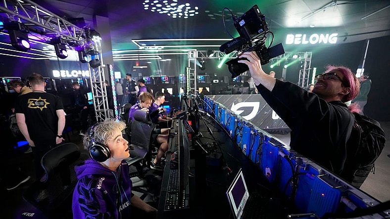 Eli "Standy" Bentz of Minnesota R  KKR smiles for the camera held by Joey "JoeFries" Pennacchio while competing in the Call of Duty League Pro-Am Classic esports tournament at Belong Gaming Arena in Columbus on May 6, 2022.

Call Of Duty Esports Tournament