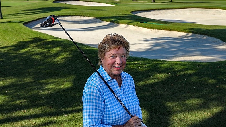 Joanne Carner, 83, an LPGA legend who remains very active, stands near sand traps at Pine Tree Golf Club Tuesday morning, May 17, 2022.

Pbc50 Joanne Carner 1