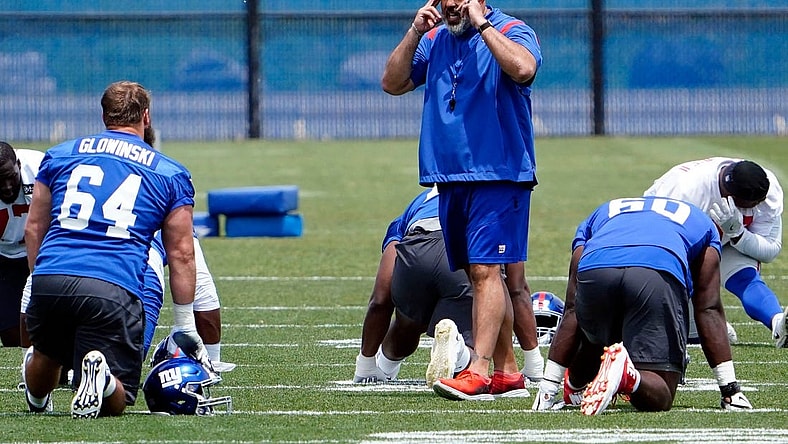 New York Giants offensive line coach Bobby Johnson on the field for mandatory minicamp at the Quest Diagnostics Training Center on Tuesday, June 7, 2022, in East Rutherford.

News Giants Mandatory Minicamp