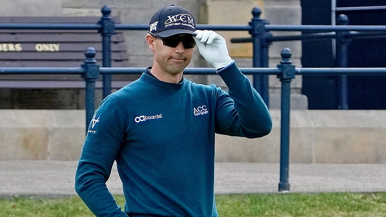 Jul 14, 2022; St. Andrews, SCT; Cameron Tringale reacts before teeing off on the first hole during the first round of the 150th Open Championship golf tournament at St. Andrews Old Course. Mandatory Credit: Michael Madrid-USA TODAY Sports
