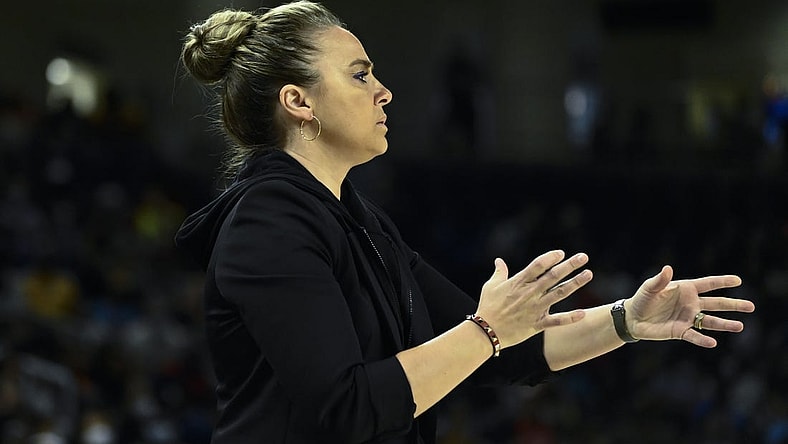 Jul 26, 2022; Chicago, IL, USA;  Las Vegas Aces head coach Becky Hammon directs the team during the first half of the Commissioners Cup-Championships against the Chicago Sky at Wintrust Arena. Mandatory Credit: Matt Marton-USA TODAY Sports