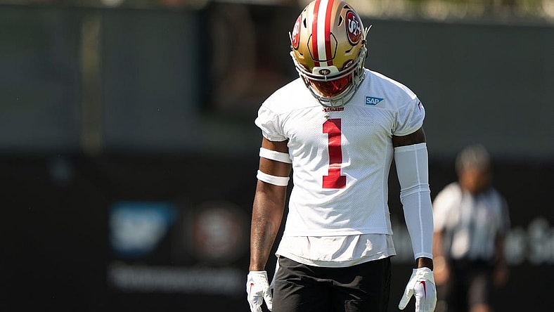 Jul 27, 2022; Santa Clara, CA, USA; San Francisco 49ers free safety Jimmie Ward (1) during Training Camp at the SAP Performance Facility near Levi Stadium. Mandatory Credit: Stan Szeto-USA TODAY Sports