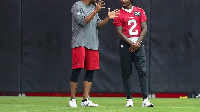 Arizona Cardinals quarterback Marquise Brown (2) speaks with a Cardinal staff member during Arizona Cardinals practice at State Farm Stadium on Friday, July 29, 2022, in Glendale.

Aj3i1031