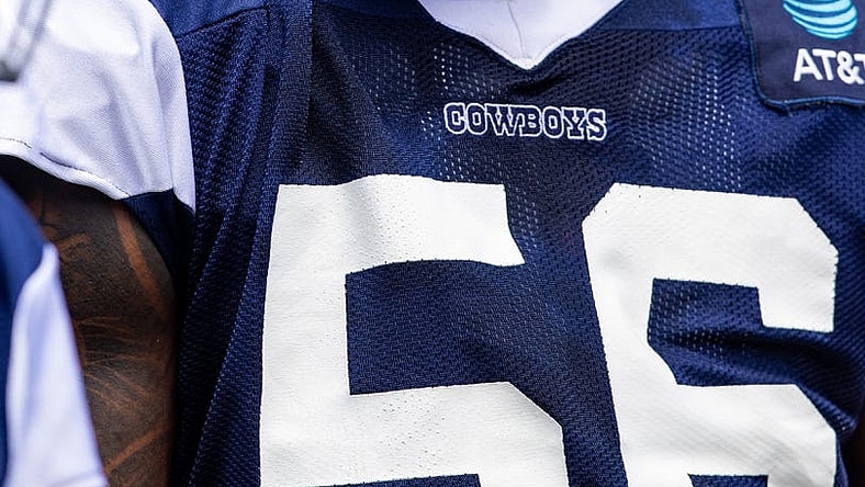 Aug 4, 2022; Oxnard, CA, USA; Dallas Cowboys defensive end Dante Fowler Jr. (56) during training camp at River Ridge Playing Fields in Oxnard, California. Mandatory Credit: Jason Parkhurst-USA TODAY Sports