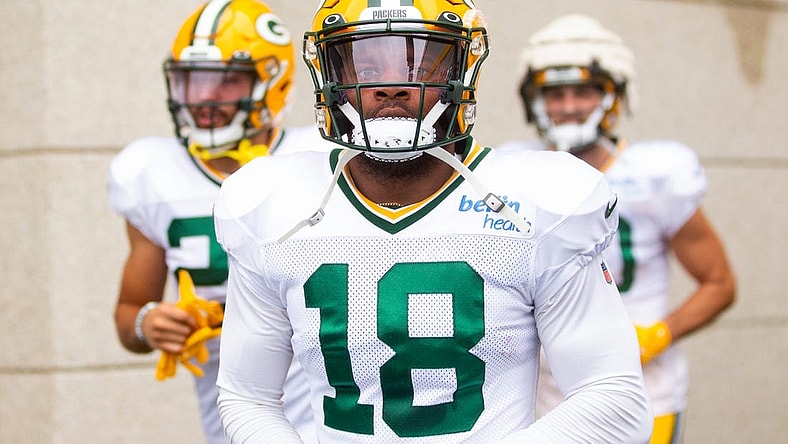 Green Bay Packers wide receiver Randall Cobb (18) runs onto Ray Nitschke Field during training camp on Monday, Aug. 8, 2022, in Ashwaubenon, Wis. Samantha Madar/USA TODAY NETWORK-Wis.

Gpg Training Camp 08082022 0015
