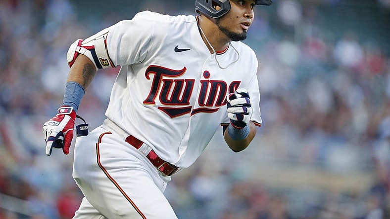 Aug 19, 2022; Minneapolis, Minnesota, USA; Minnesota Twins first baseman Luis Arraez (2) runs the bases on his solo home run against the Texas Rangers in the first inning at Target Field. Mandatory Credit: Bruce Kluckhohn-USA TODAY Sports