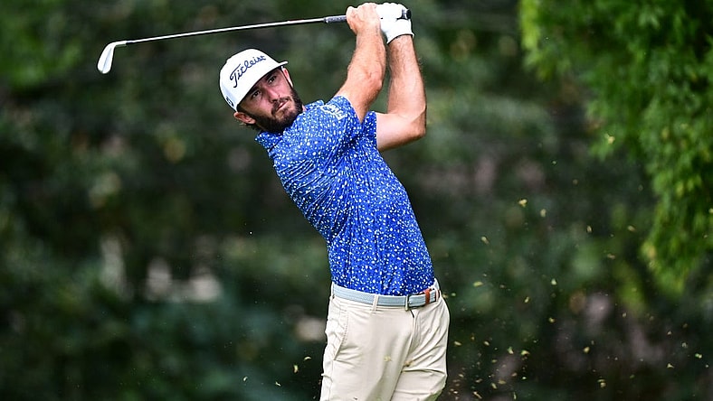 Aug 25, 2022; Atlanta, Georgia, USA; Max Homa tees off on the 2nd hole during the first round of the TOUR Championship golf tournament. Mandatory Credit: Adam Hagy-USA TODAY Sports