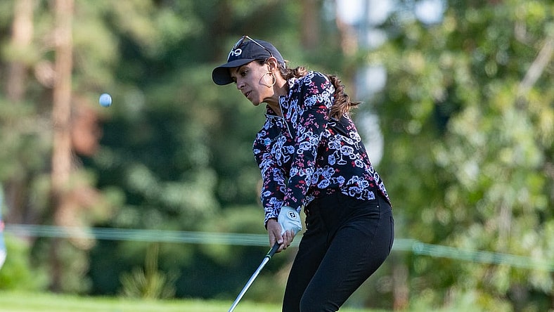 Aug 27, 2022; Ottawa, Ontario, CAN; Paula Reto from South Africa plays the 13th hole during the third round of the CP Women's Open golf tournament. Mandatory Credit: Marc DesRosiers-USA TODAY Sports
