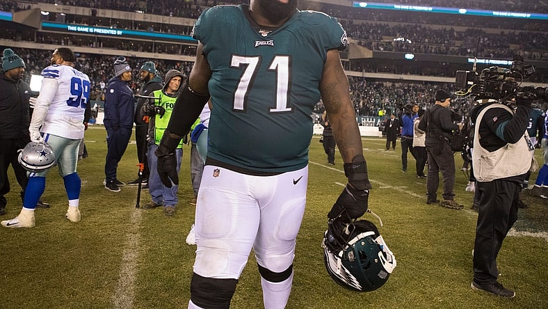 (File Photo) Jason Peters walks the field after after defeating the Dallas Cowboys 17-9 Sunday night.

Sports Eagles Cowboys