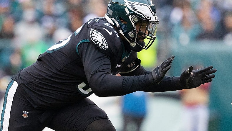 Nov 21, 2021; Philadelphia, Pennsylvania, USA; Philadelphia Eagles defensive end Derek Barnett (96) in action against the New Orleans Saints at Lincoln Financial Field. Mandatory Credit: Bill Streicher-USA TODAY Sports