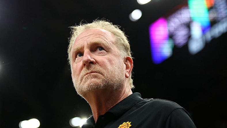 Apr 19, 2022; Phoenix, Arizona, USA; Phoenix Suns owner Robert Sarver against the New Orleans Pelicans during game two of the first round for the 2022 NBA playoffs at Footprint Center. Mandatory Credit: Mark J. Rebilas-USA TODAY Sports